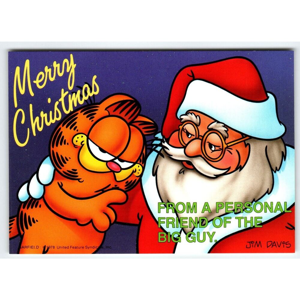 Garfield Christmas Postcard Santa Claus Jim Davis Comic Orange Tabby Cat 1978